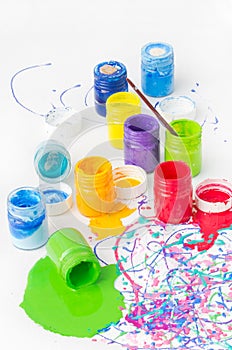 Spilled paint bottles