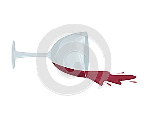 Spilled red wine from a fallen glass. Isolated vector illustration