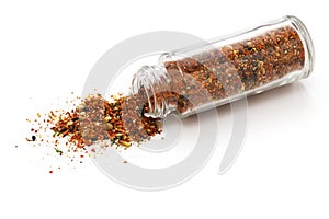 Spilled Shichimi Togarashi aromatic spices that are indispensable for Japanese cuisine