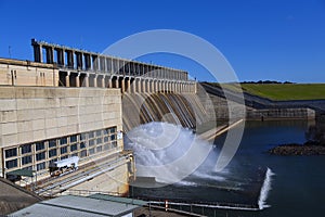 The spillway of Hume Dam, formerly the Hume Weir, is a major dam across the Murray River downstream of its junction.