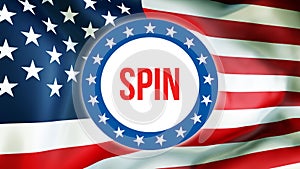 Spin election on a USA background, 3D rendering. United States of America flag waving in the wind. Voting, Freedom Democracy, spin