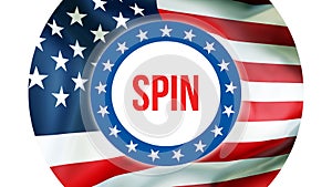 Spin election on a USA background, 3D rendering. United States of America flag waving in the wind. Voting, Freedom Democracy, spin