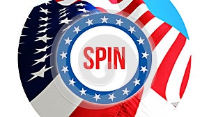 Spin election on a USA background, 3D rendering. United States of America flag waving in the wind. Voting, Freedom Democracy, spin