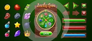 Spin roulette wheel game ui with button vector