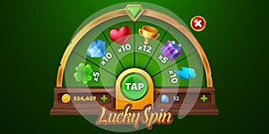 Spin roulette wheel game ui with button vector