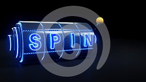 Spin Slot Machine Gambling Concept With Neon Blue Lights - 3D Illustration