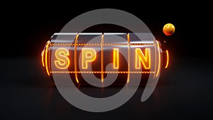 Spin Slot Machine Gambling Concept With Neon Orange Lights AR AITVIRTA!!! - 3D Illustration