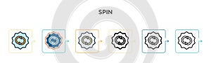 Spin vector icon in 6 different modern styles. Black, two colored spin icons designed in filled, outline, line and stroke style.