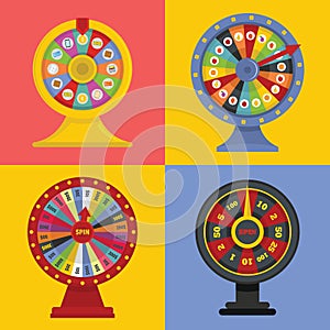 Spin wheel banner concept set, flat style