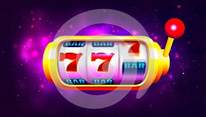Spin and Win Slot Machine. Trendy Casino Design with Space Background