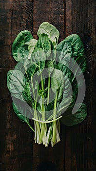 Spinach arranged on kitchen table, fresh and nutritious greens