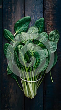 Spinach arranged on kitchen table, fresh and nutritious greens