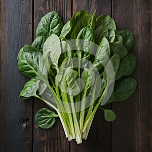 Spinach arranged on kitchen table, fresh and nutritious greens