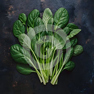 Spinach arranged on kitchen table, fresh and nutritious greens