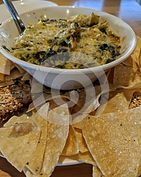 Spinach artichoke dip and chips