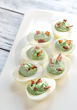 Spinach and bacon deviled eggs