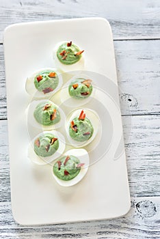 Spinach and bacon deviled eggs