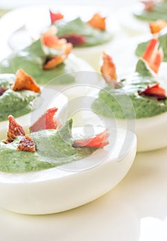 Spinach and bacon deviled eggs