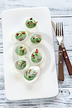 Spinach and bacon deviled eggs