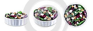 Spinach beet goat cheese walnuts salad on a white isolated background