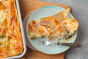 Spinach and feta pie in filo pastry