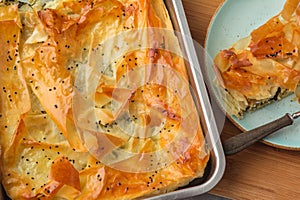 Spinach and feta pie in filo pastry