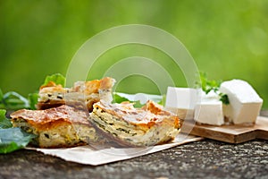 Spinach and feta pie in filo pastry photo