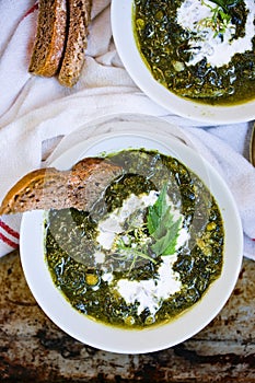 Spinach and green herbs romanian ciorba
