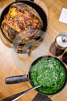 Spinach and parmiggiana puree, baked potato