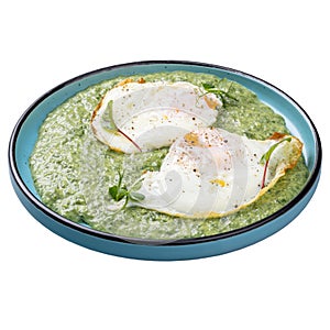 Spinach pottage with fried eggs