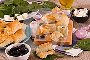 Spinach puffs with feta cheese.