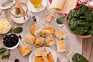 Spinach puffs with feta cheese.