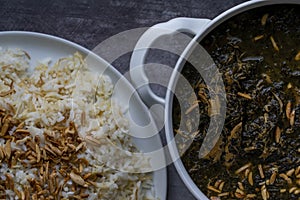 Spinach  or Sabanekh with chicken a Mediterranean dish served with rice