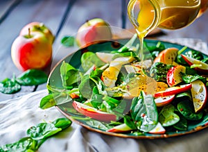 Spinach Salad with Vinaigrette Infused with Apple Vinegar and Herbs