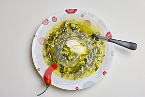 spinach soup in a plate