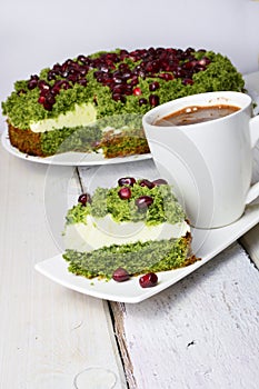 Spinach and yogurt cake on rustic background