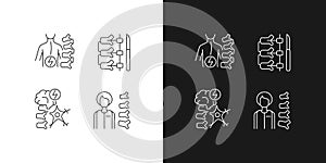 Spinal column disorders linear icons set for dark and light mode