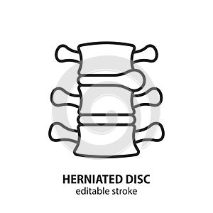 Spinal disc herniation line icon. Herniated disc vector sign. Intervertebral hernia symbol. Editable stroke