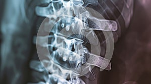 Spinal fusion with instrumentation an X-ray illustration of the spine with metal implants