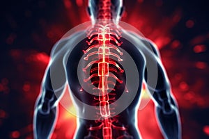 Spinal pain, Man with backache at home, lower back injury, red spot