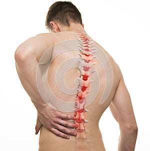 Spinal Pain - Studio shot with 3D illustration isolated on white