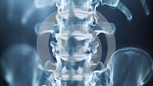 Spinal X-ray showing vertebrae, discs, and curvature with degeneration and abnormalities