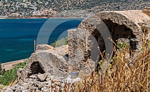 Spinalonga island architecture in Elounda bay of Crete island in Greece