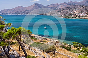 Spinalonga island in Elounda bay of Crete island in Greece