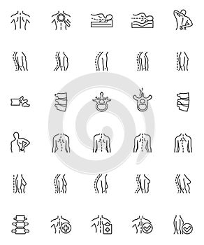 Spine backbone line icons set