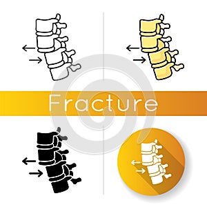 Spine dislocation icon. Displacement of spinal vertebra. Accident. Spinal injury. Healthcare. Trauma treatment. Medical