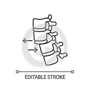 Spine dislocation pixel perfect linear icon. Displacement of spinal vertebra. Spinal injury. Thin line customizable