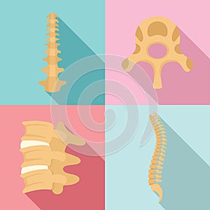 Spine orthopedic vertebra icons set, flat style