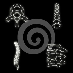 Spine orthopedic vertebra icons set vector neon