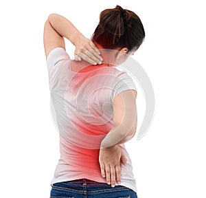 Spine osteoporosis. Scoliosis. Spinal cord problems on woman's b